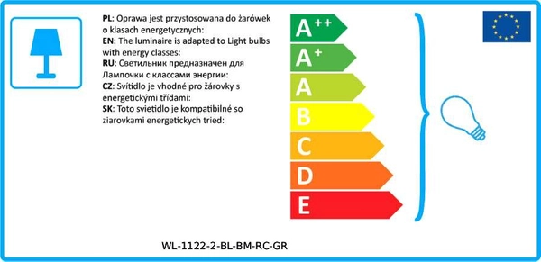 Klasyczna LAMPA ścienna NORTE WL-1122-2-BL-BM-RC-GR Italux klasyczna OPRAWA z peszlem LED 3W 3000K abażurowa czarna szara