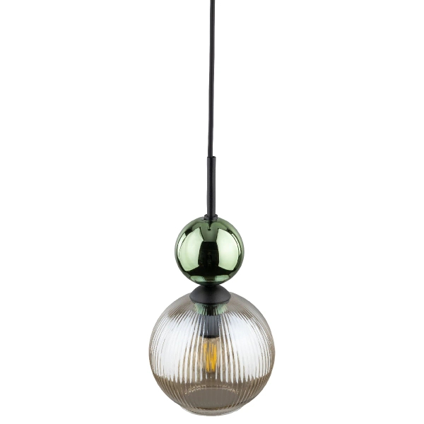 Szklana zwisająca lampa Sophia Green 11145 żebrowana kula zielony