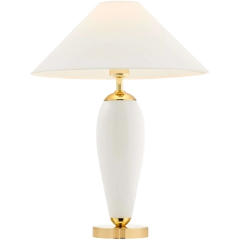 Abażurowa LAMPKA biurkowa REA 40608101 Kaspa stojąca LAMPA stołowa do sypialni nocna złota biała