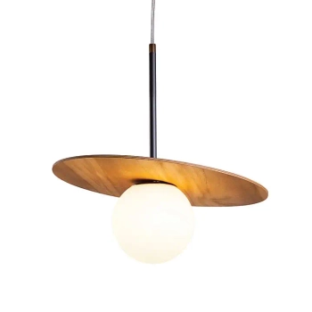 Wisząca lampa drewniana Orbit QN-ORBIT-P-M-TEAK kula brązowy biały