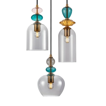 Zwieszana lampa szkło Busco PND-30263-3A-BRO-SG przydymiony złoty kolorowy