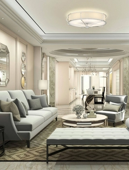 Klasyczna LAMPA sufitowa Stesso PL Cromo L Orlicki Design abażurowa OPRAWA plafon okrągły biały kremowy