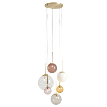 Lampa wisząca kaskada Bosso 1119K40_R Aldex kolorowe kule szklane mosiądz