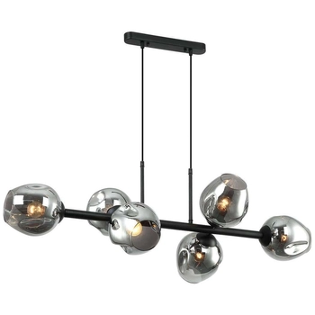 Wisząca LAMPA modernistyczna BORGO PND-30843-6 BK+SG Italux szklana OPRAWA zwis molekuły chemistry czarne przydymione
