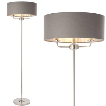 Stojąca lampa z abażurem Highclere 94378 Endon klasyczna szara nikiel
