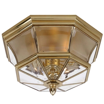 Zewnętrzna LAMPA sufitowa QZ-NEWBURY-F-PB Elstead QUOIZEL rustykalna OPRAWA ogrodowa outdoor szklana IP44 mosiądz przezroczyst