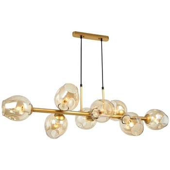LAMPA wisząca BORGO PND-30843-8 GD+AMB Italux modernistyczna OPRAWA molekuły ZWIS szklany chemistry złoty bursztynowy