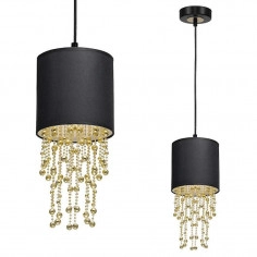 Glamour LAMPA wisząca ALMERIA MLP6439 Milagro okrągła OPRAWA materiałowy ZWIS kryształki crystals czarne