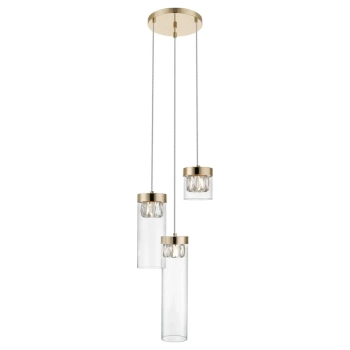 Szklana lampa wisząca GEM P0389-03D-F7AC metalowa tuby złoty przezroczysty