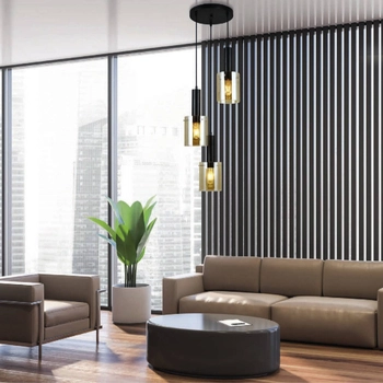 Wisząca LAMPA loftowa SARDO PND-5581-3A-BK+SG Italux skandynawska OPRAWA szklany ZWIS tuby kaskada przydymiona czarna