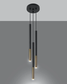 Wisząca LAMPA kaskada SL.0893 okrągła OPRAWA metalowy ZWIS tuby czarne złote OUTLET
