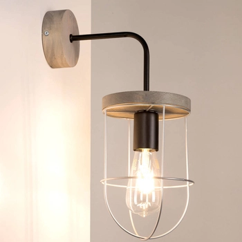 Lampa ścienna NETUNO 9207517157 industrialna drewniany kinkiet srebrny