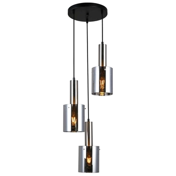Wisząca LAMPA loftowa SARDO PND-5581-3A-SC+SG Italux szklana OPRAWA skandynawski ZWIS tuby kaskada nikiel przydymiona