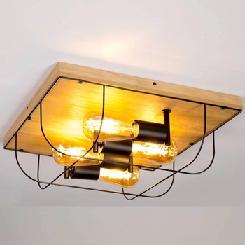 Druciana lampa sufitowa NETUNO 92044474 industrialna retro drewno czarna