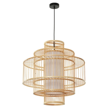 Lampa wisząca ratanowa Stela LP-2026/1P japandi do salonu beżowa
