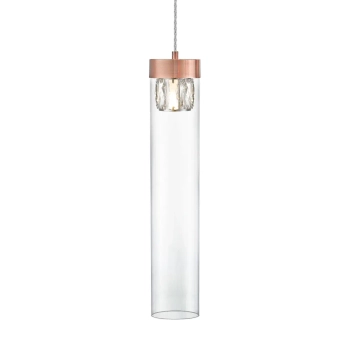 Szklana Lampa wisząca GEM P0389-01D-L7AC tuba przezroczysta miedziana