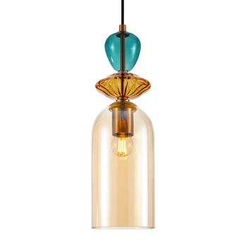 Wisząca lampa tuba Busco PND-30263-1C-BRO-AMB bursztynowy złoty kolorowy