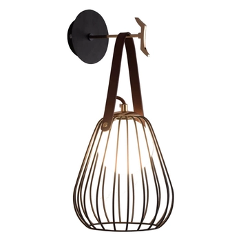 Kinkiet LAMPA ścienna BACOLI LP-1212/1W BK metalowa OPRAWA druciana klatka na skórzanym pasku czarna OUTLET