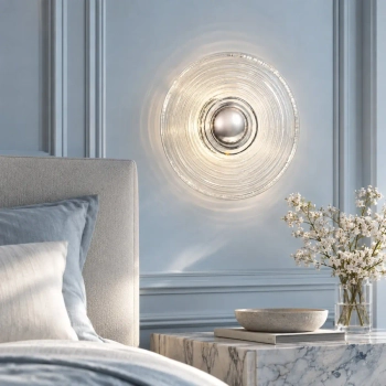 Szklany kinkiet ścienny Helios ST-X007W chrom okrągły LED 1x3W 3000K disc