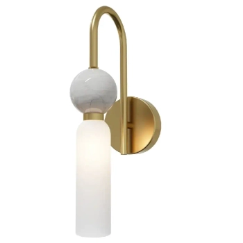 Ścienna lampa do sypialni Bilo II WL0110 tuba biała złoty mosiądz