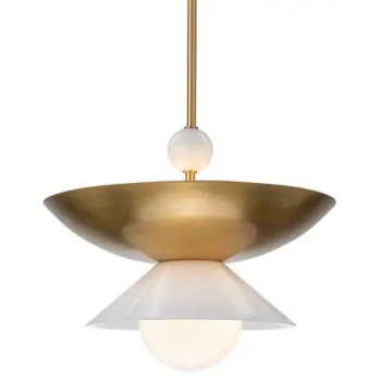 Wisząca lampa do salonu Saucer QN-SAUCER-4P-L-AB-OPAL kula mosiądz