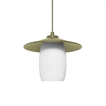 Nowoczesna wisząca lampa Jingu JNA11414P0 ryflowany klosz oliwkowy