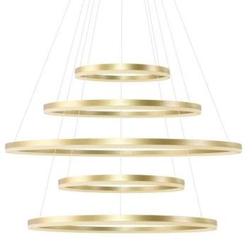 Wisząca lampa z pilotem Halo AZ5352 150+120+100+80+60 LED 180W ringi złote