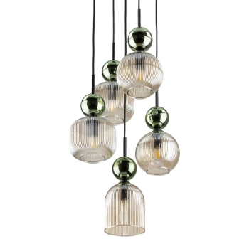 Szklana salonowa lampa wisząca Sophia Green 11149 ryflowana zielony