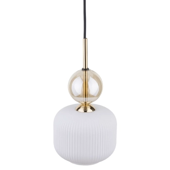 Wisząca lampa do salonu Sophia Cognac 11589 kule ryflowane biały