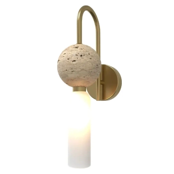 Modernistyczna naścienna lampa Bilo WL0111 tuba biała mosiądz