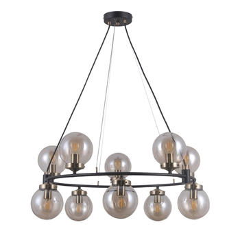 Modernistyczna LAMPA wisząca GALVEZ PND-28622-10A Italux metalowa OPRAWA szklane kule zwis czarny brąz bursztynowy
