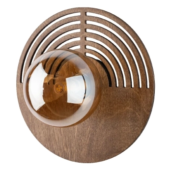 Skandynawska ścienna lampa Lunar Wood 11013 okrągła drewniana brązowy