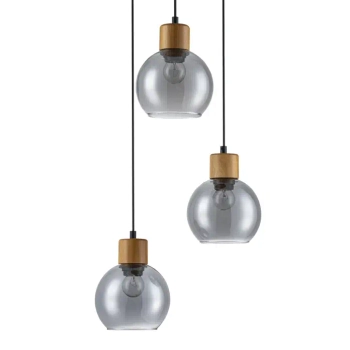 Potrójna wisząca lampa Velma PND-67505-3-WD przydymiona drewniana