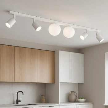 Lampa sufitowa na listwie kulista biała ANDI kula okrągła do jadalni regulowane tubki K-5497
