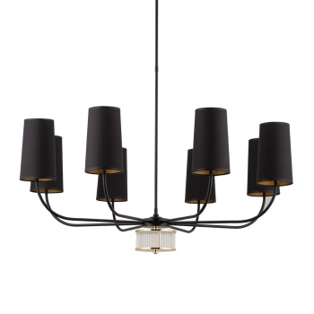 Salonowy żyrandol Pesaro PES-ZW-8 (CZ) z abażurem czarny mosiądz
