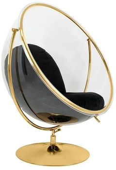 Fotel obrotowy BUBBLE STAND JH200-2.GOLD.VELVET King Home jajo czarny złoty