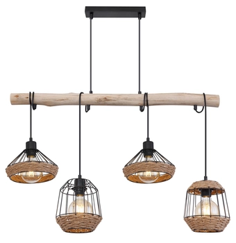 Wisząca lampa Surri 15678-4H industrialna czarna drewno