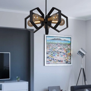 LAMPA wisząca Honey K-4724 Kaja metalowa OPRAWA sufitowa oktagon modernistyczna czarna złota