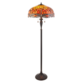 Stojąca lampa salonowa Dragonfly 64070 Interiors Tiffany witraż kolorowa czarna