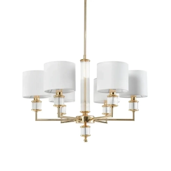 Modernistyczny żyrandol wiszący SUTTON szklany biały złoty metalowy E14 6p P06385AU-WH