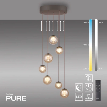Lampa wisząca sterowana pilotem POPUP brązowa 2587-97 7x3W LED 2200-5000K z regulacją barwy