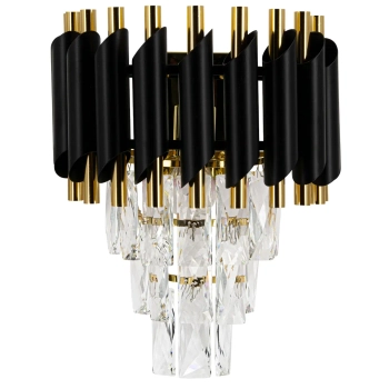 Pałacowy kinkiet naścienny Toledo 6260/1 TR BL kryształowy złoty czarny