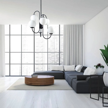 Sufitowa LAMPA modernistyczna GELA PND-5500-6-BK Italux metalowa OPRAWA szklane kule molekuły balls grafitowe białe