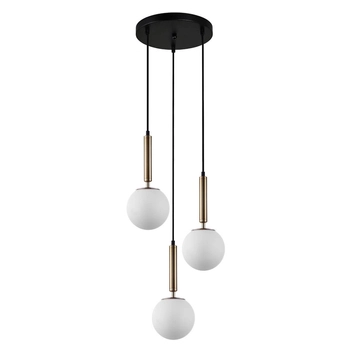 Kulista lampa wisząca Ravena PND-2324-3A GD+OPAL Italux biały mosiądz czarny