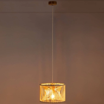 Wisząca lampa skandynawska REVE 184617174 okrągła pleciony boho kremowy