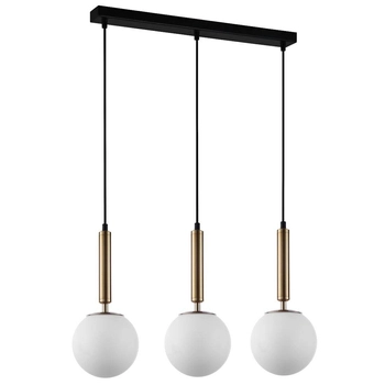 Wisząca LAMPA loftowa RAVENA PND-2324-3L GD+OPA Italux skandynawski zwis do jadalni szklane kule złote białe