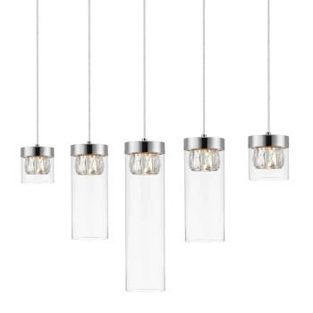 Wisząca lampa szklana GEM P0389-05E-B5AC tubki chrom przezroczysta