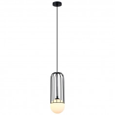 LAMPA wisząca SIMON MDM-3938/1 BK Italux druciana OPRAWA metalowa ZWIS szklana kula ball klatka loft czarna