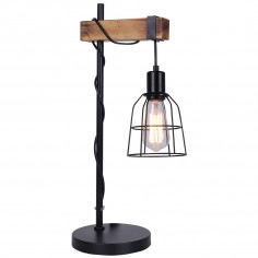 Biurkowa LAMPKA retro PONTE TB-4290-1 Italux stojąca LAMPA stołowa industrialna klatka drewno czarna