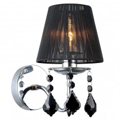 Kinkiet LAMPA ścienna CORNELIA MBM-2572/1 BK Italux abażurowa OPRAWA z kryształkami glamour organza mgiełka crystal czarna